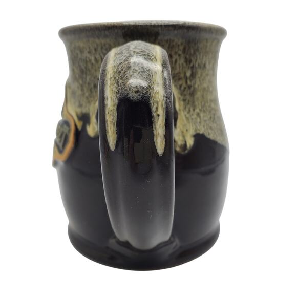 Verena Street Coffee Mug 14oz Deneen Pottery Black Beige Green Drip Glaze Cup - Picture 4 of 10